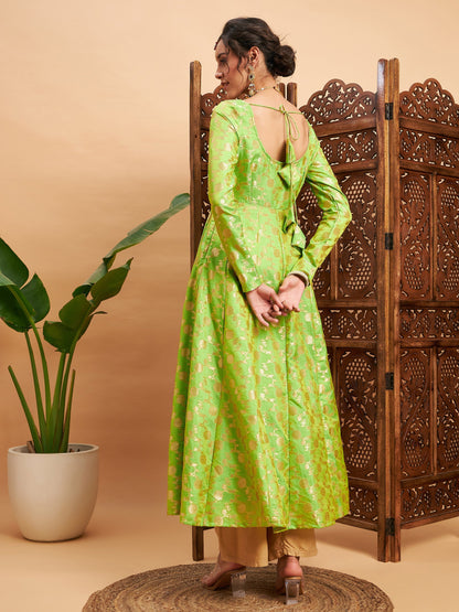 Green Floral Brocade Anarkali Maxi Kurta