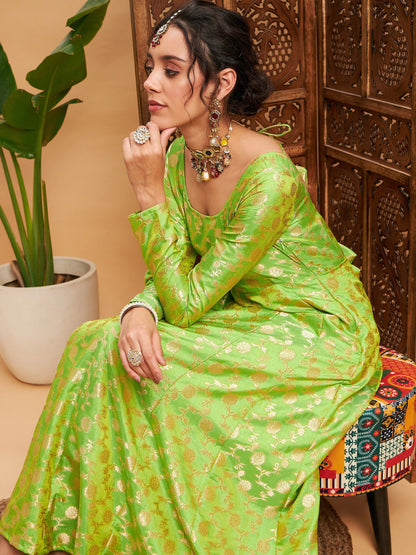 Green Floral Brocade Anarkali Maxi Kurta