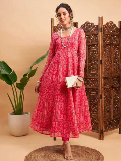 Pink Floral Anarkali Kurta
