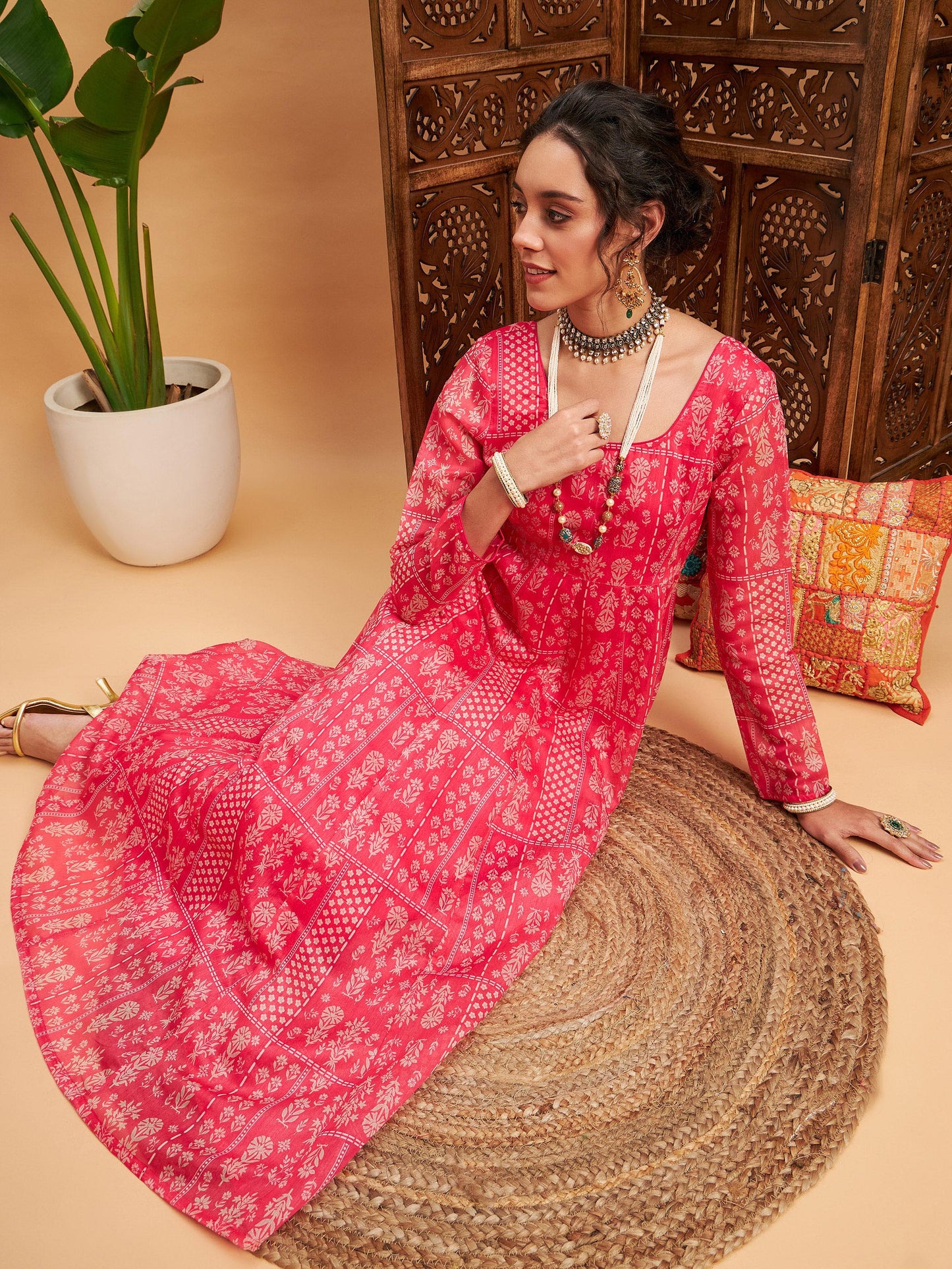 Pink Floral Anarkali Kurta