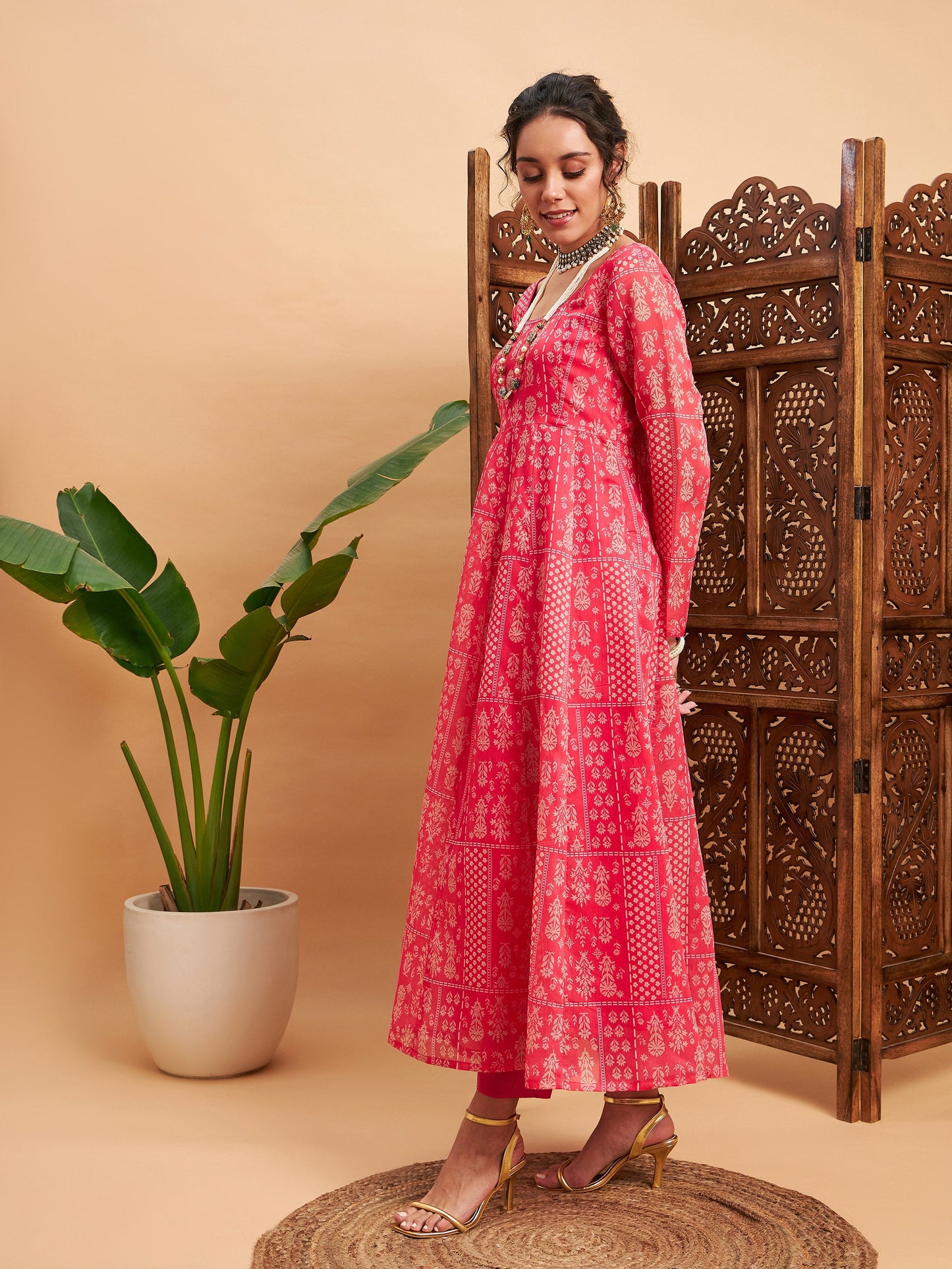 Pink Floral Anarkali Kurta