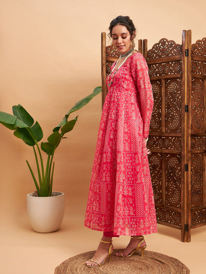 Pink Floral Anarkali Kurta