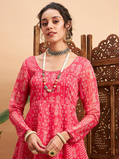 Pink Floral Anarkali Kurta