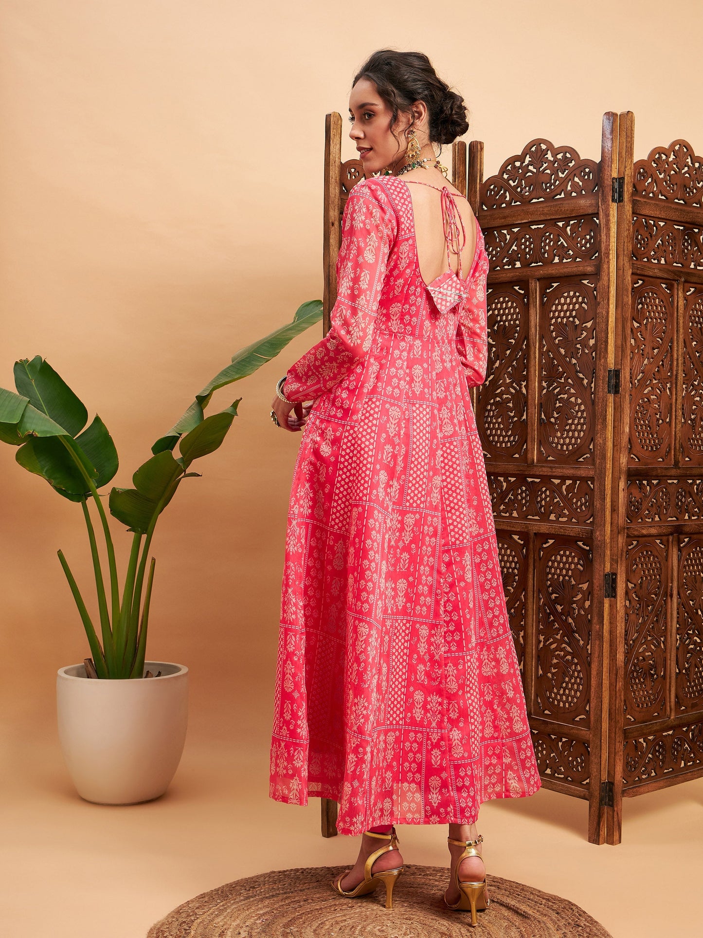 Pink Floral Anarkali Kurta