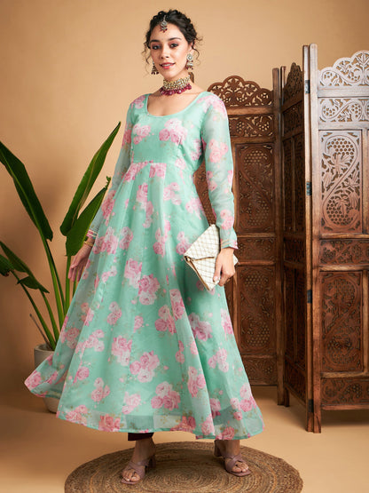 Blue Floral Anarkali Maxi Kurta