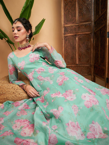 Blue Floral Anarkali Maxi Kurta