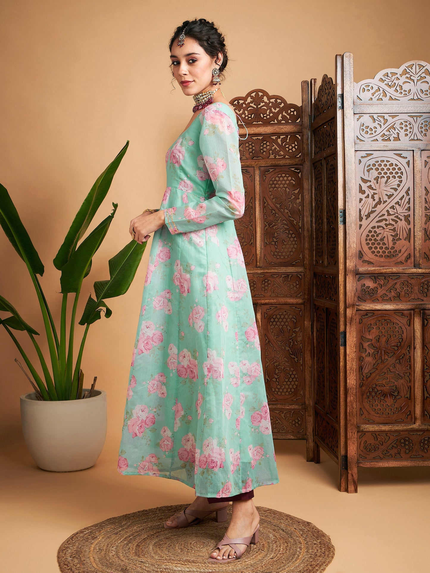 Blue Floral Anarkali Maxi Kurta