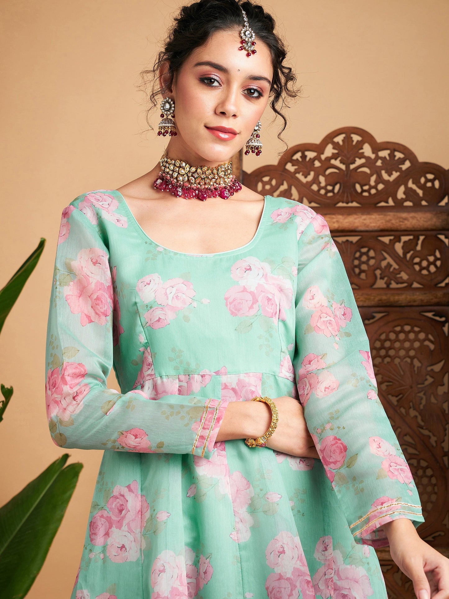 Blue Floral Anarkali Maxi Kurta