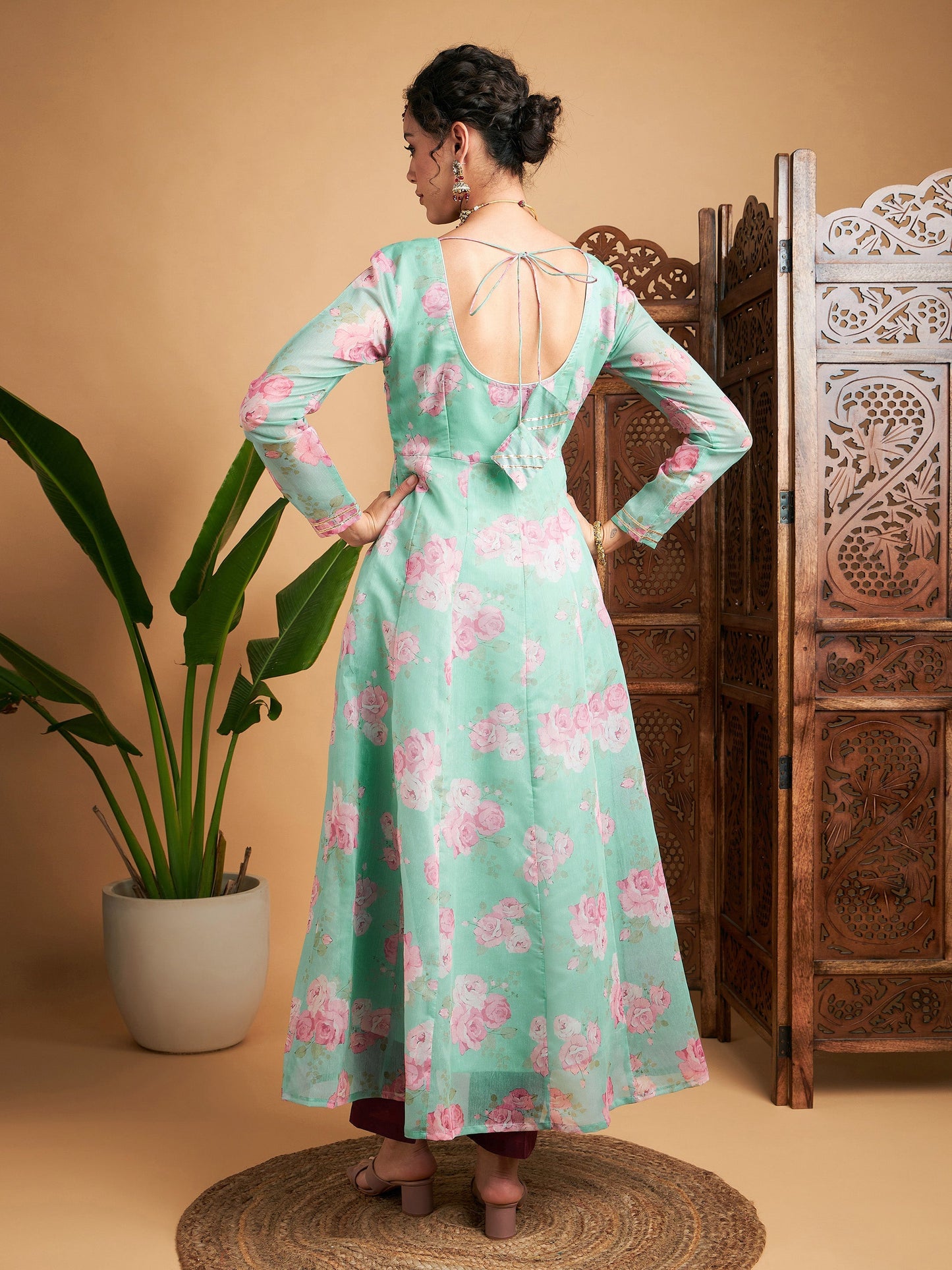 Blue Floral Anarkali Maxi Kurta