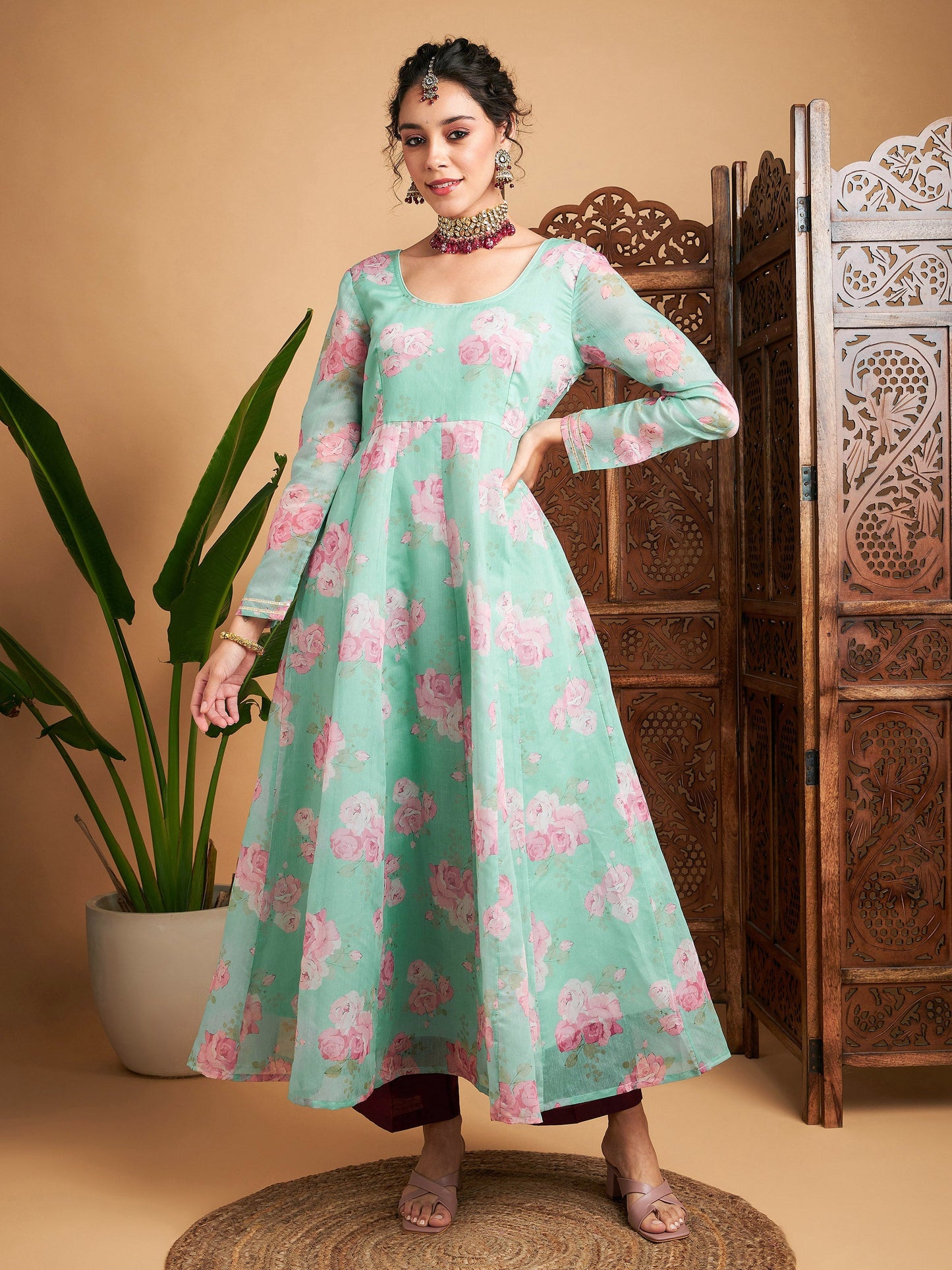 Blue Floral Anarkali Maxi Kurta