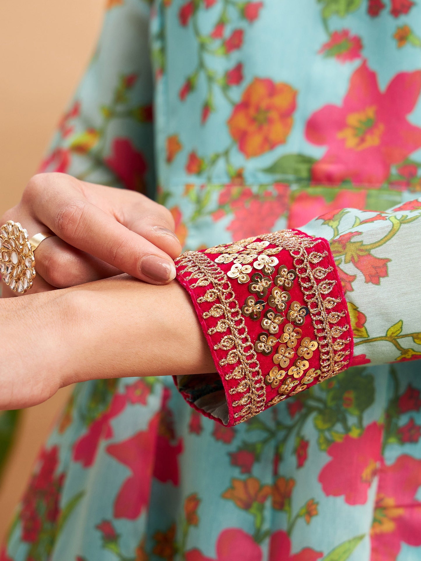 Blue Floral Sweatheart Neck Anarkali Maxi Kurta-Shae by SASSAFRAS