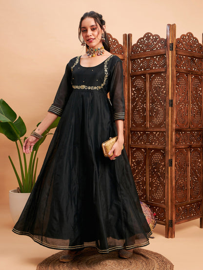 Black Chanderi Embroidered Anarkali Maxi Kurta