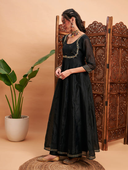 Black Chanderi Embroidered Anarkali Maxi Kurta