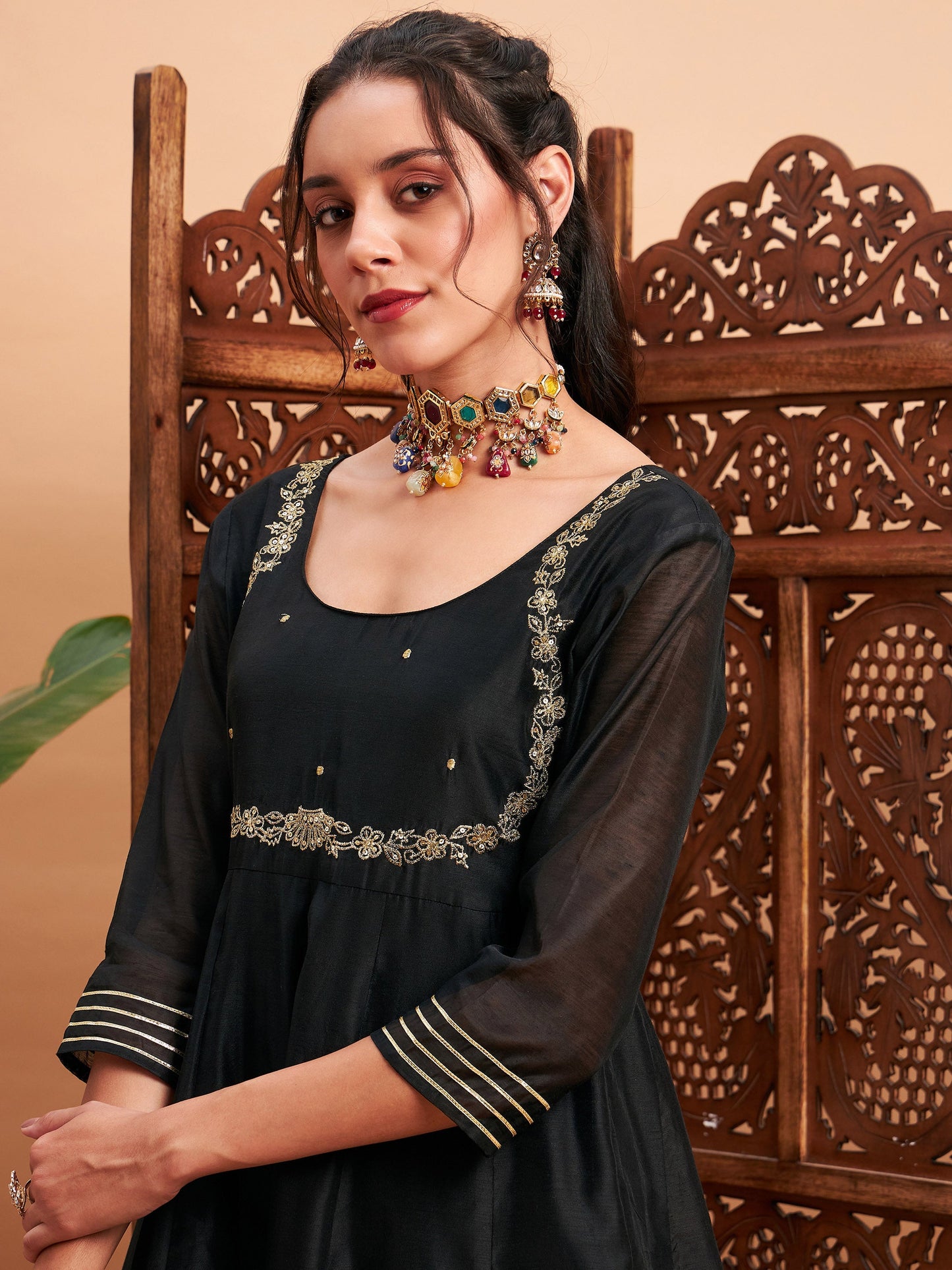 Black Chanderi Embroidered Anarkali Maxi Kurta
