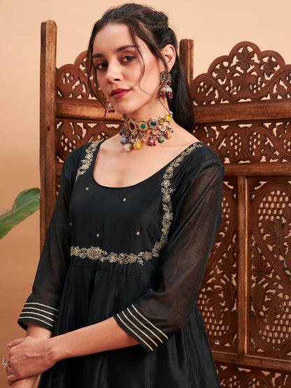 Black Chanderi Embroidered Anarkali Maxi Kurta