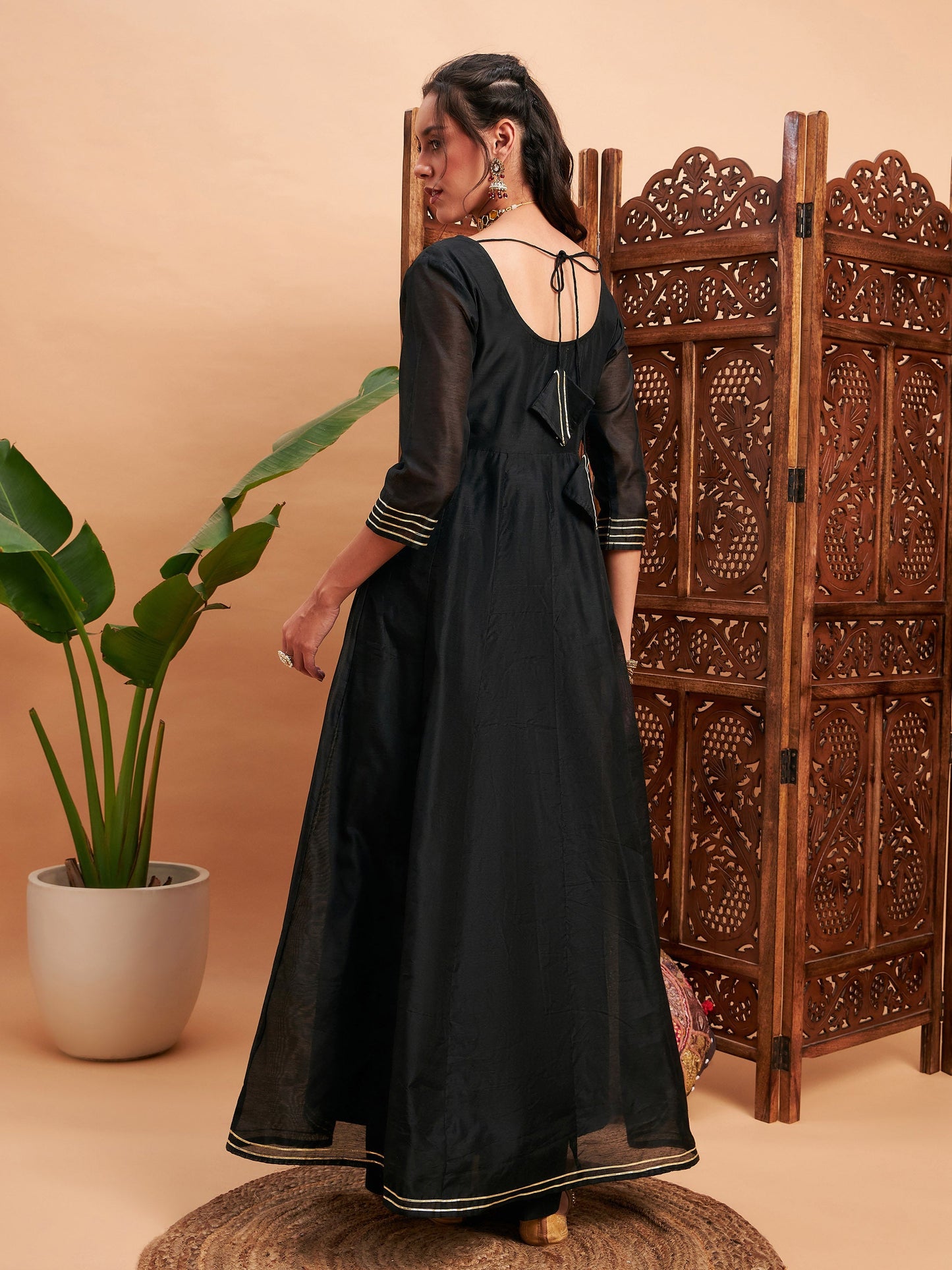 Black Chanderi Embroidered Anarkali Maxi Kurta