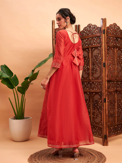 Rust Chanderi Embroidered Anarkali Maxi Kurta
