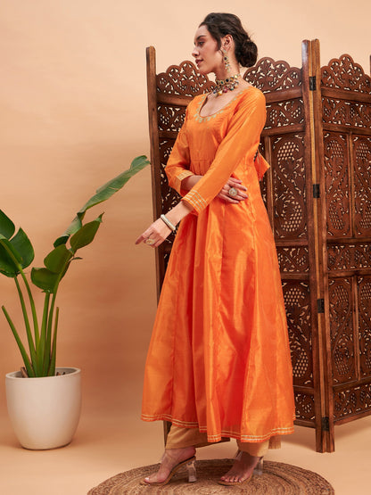 Orange Chanderi Embroidered Anarkali Maxi Kurta