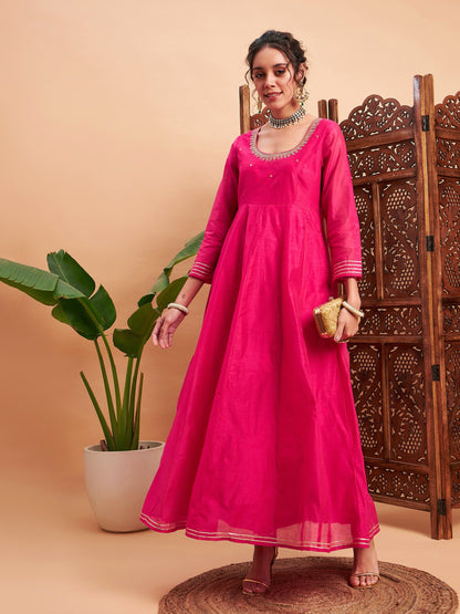 Fuchsia Chanderi Embroidered Anarkali Maxi Kurta