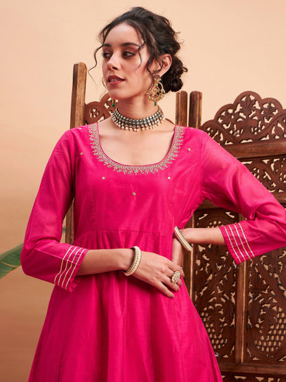 Fuchsia Chanderi Embroidered Anarkali Maxi Kurta
