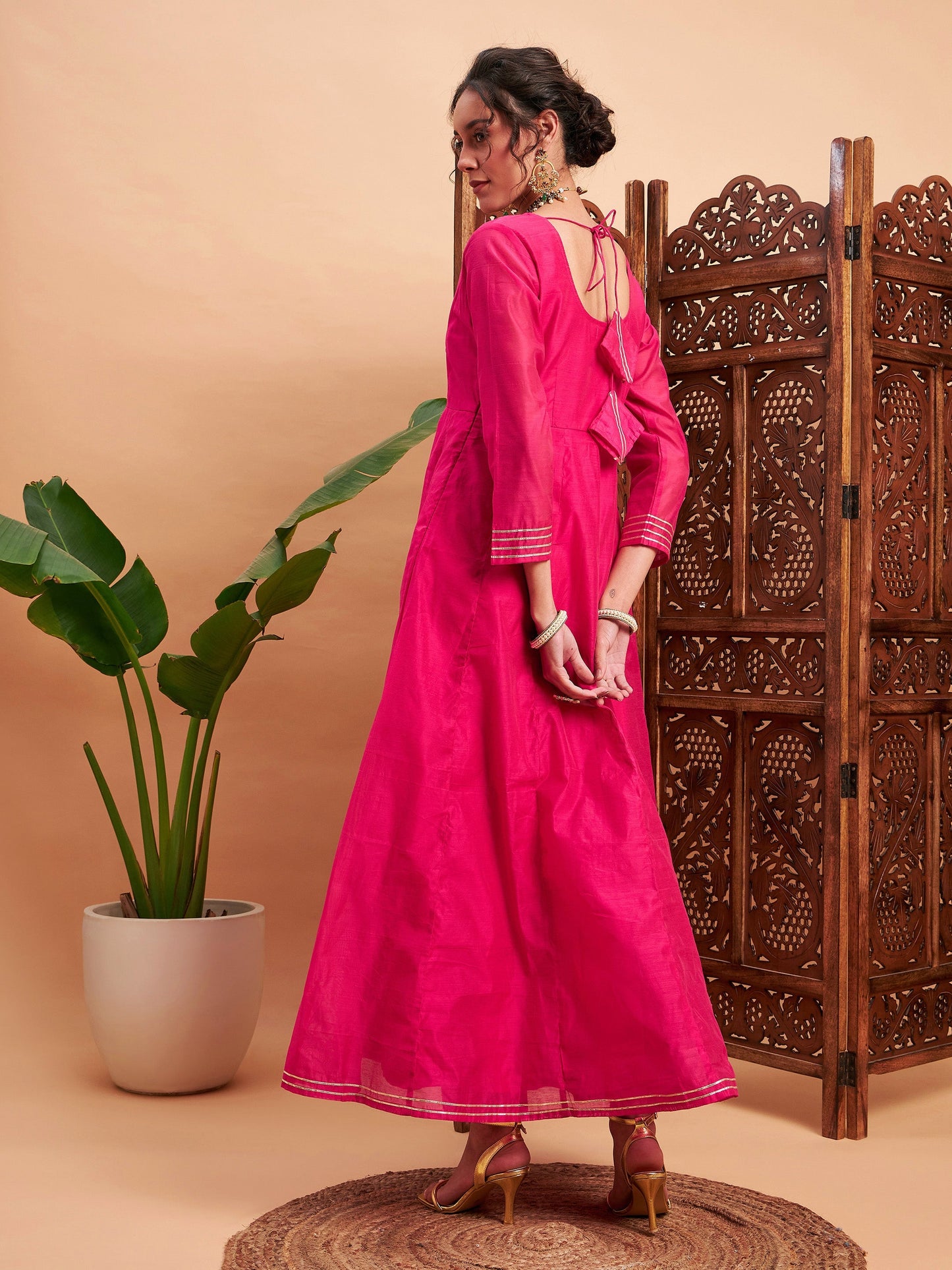 Fuchsia Chanderi Embroidered Anarkali Maxi Kurta