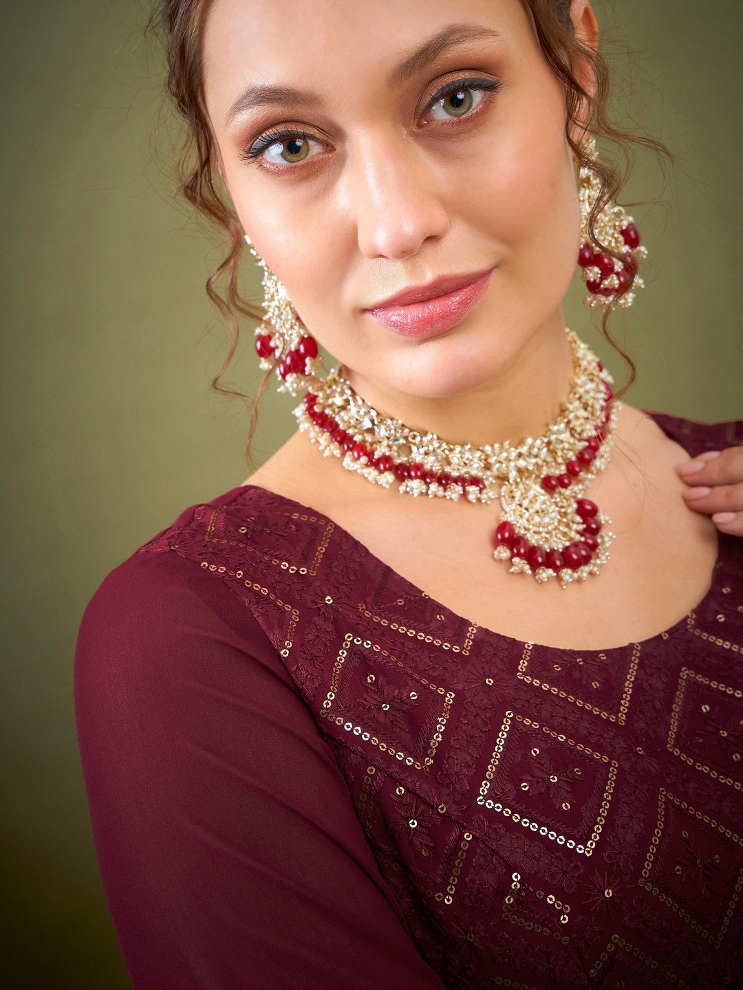 Maroon Embroidered Anarkali Maxi Kurta