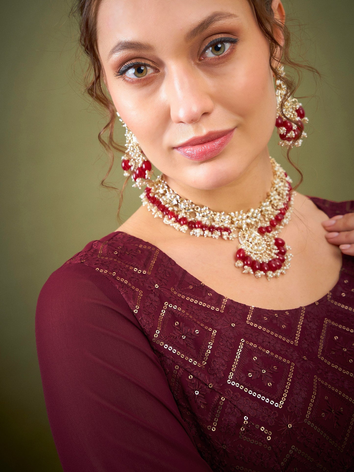 Maroon Embroidered Anarkali Maxi Kurta
