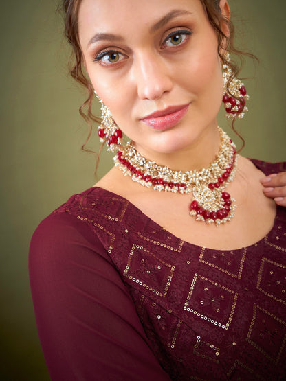 Maroon Embroidered Anarkali Maxi Kurta