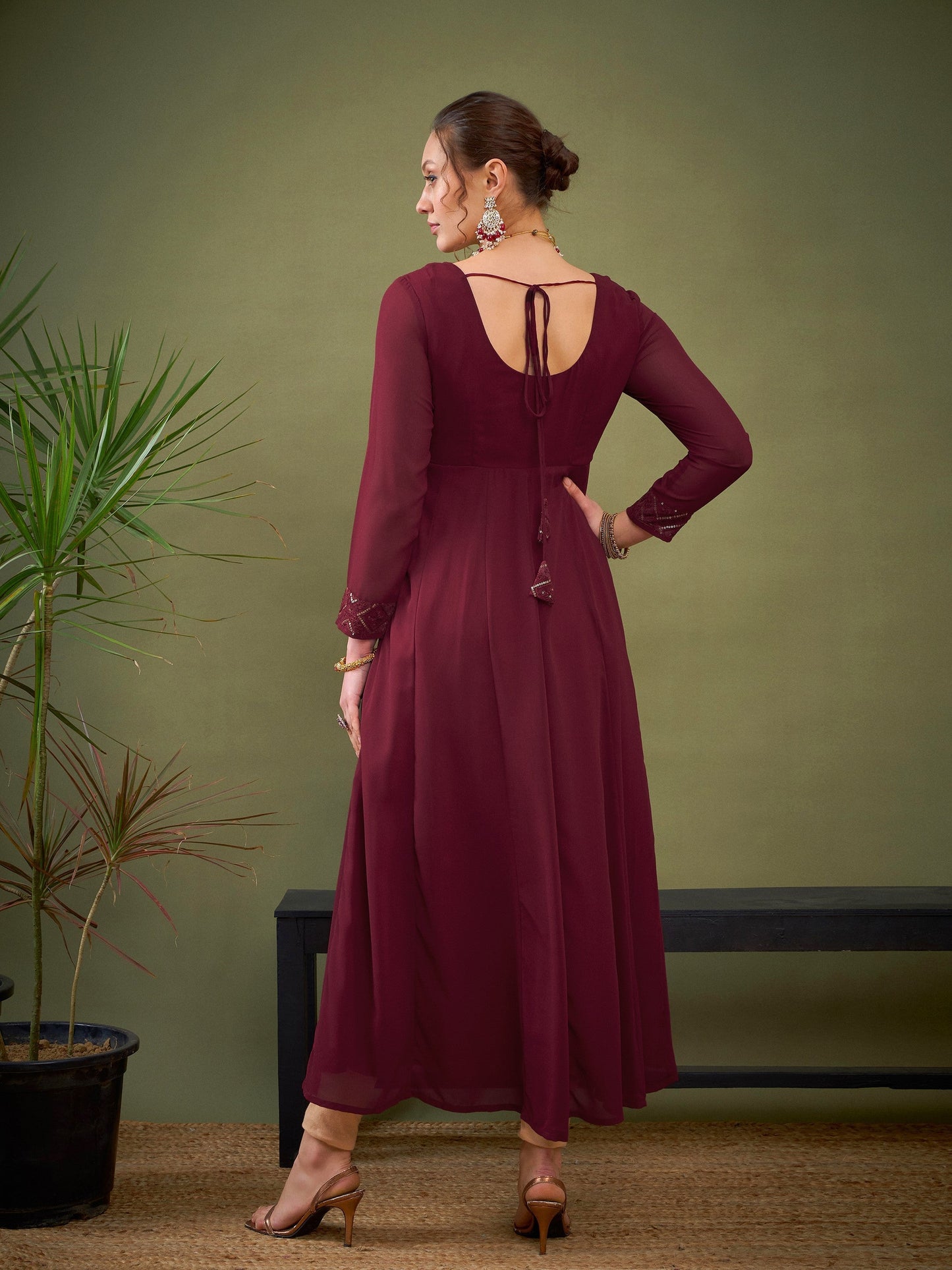 Maroon Embroidered Anarkali Maxi Kurta