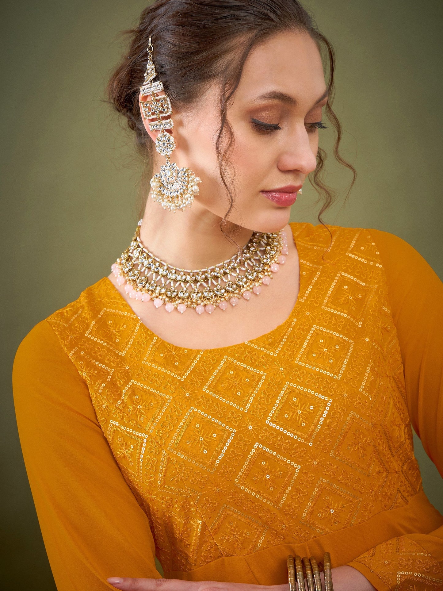 Mustard Embroidered Anarkali Maxi Kurta