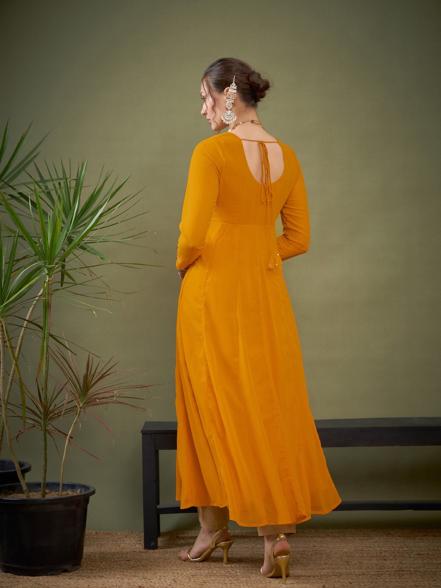 Mustard Embroidered Anarkali Maxi Kurta