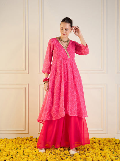 Pink Floral High Low Anarkali Kurta