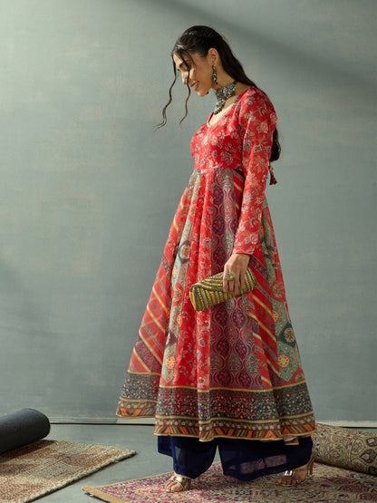 Red Floral Anarkali Full Sleeves Kurta