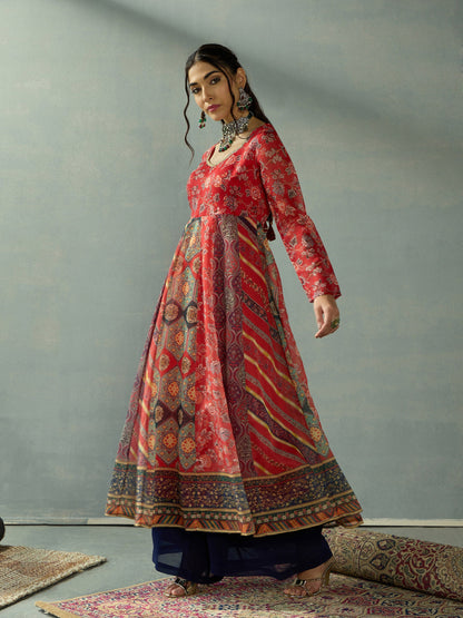 Red Floral Anarkali Full Sleeves Kurta