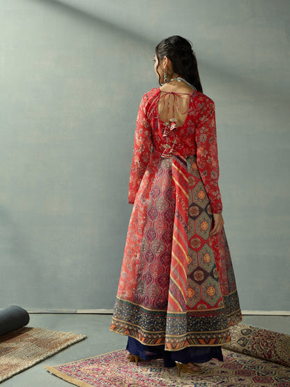 Red Floral Anarkali Full Sleeves Kurta