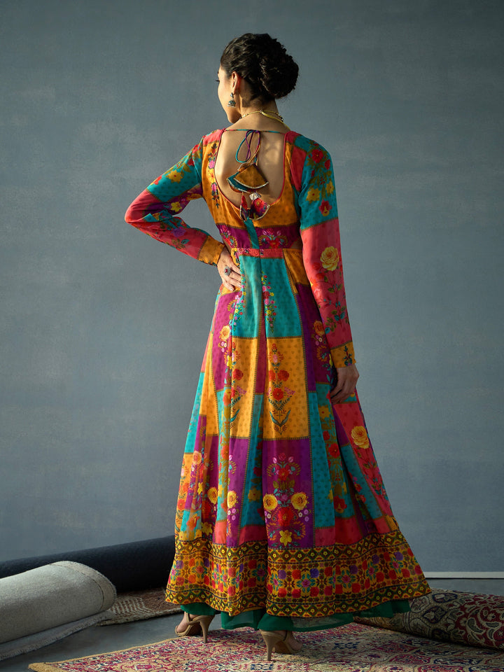Red &amp; Yellow Multi Color Side Cut Out Anakali Kurta-Shae by SASSAFRAS