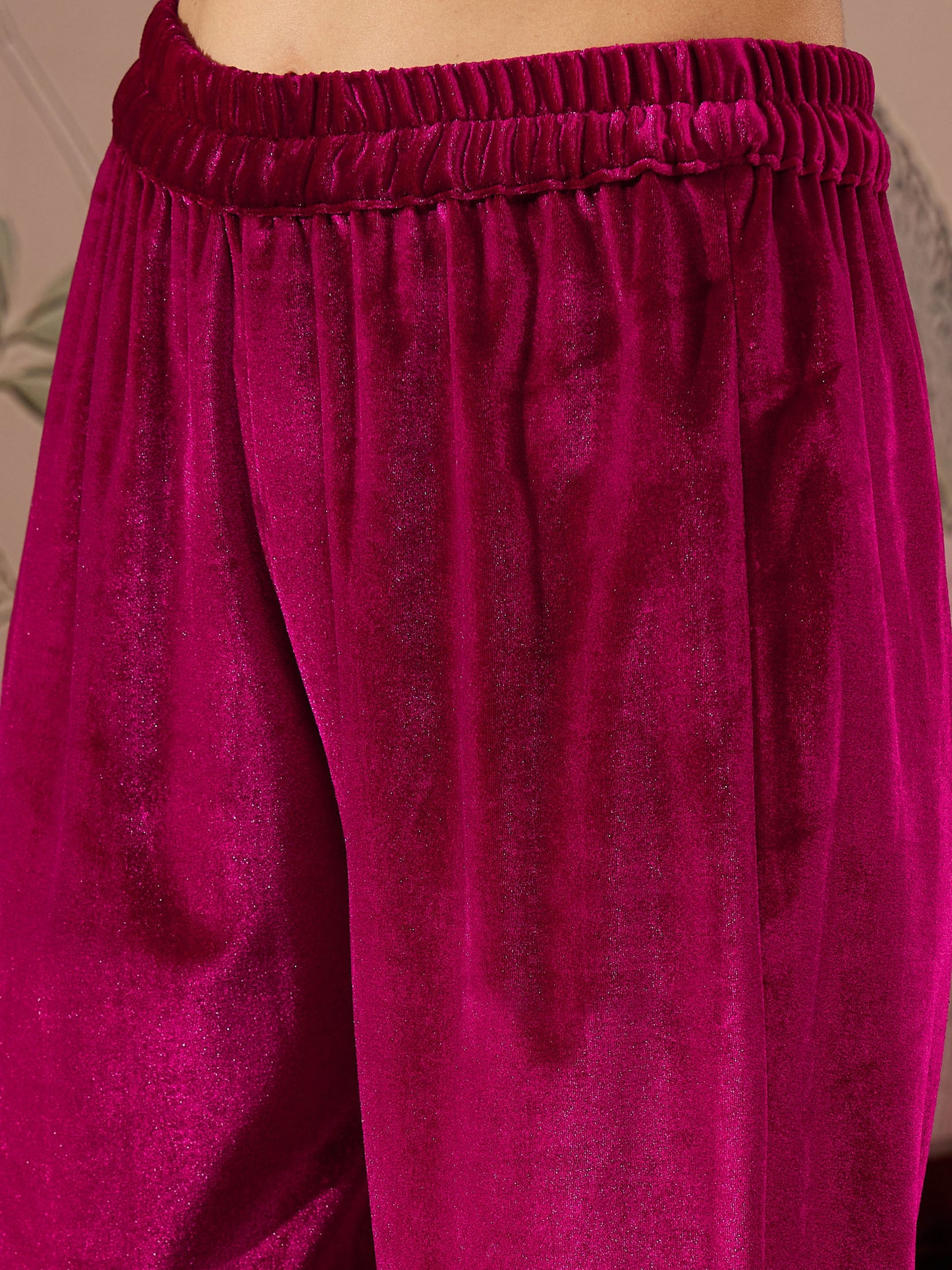 Fuchsia Velvet Embroidered Kurta With Pencil Pants -Shae by SASSAFRAS
