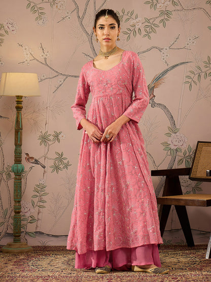 Pink Sequins Sweetheart Neck Anarkali Kurta