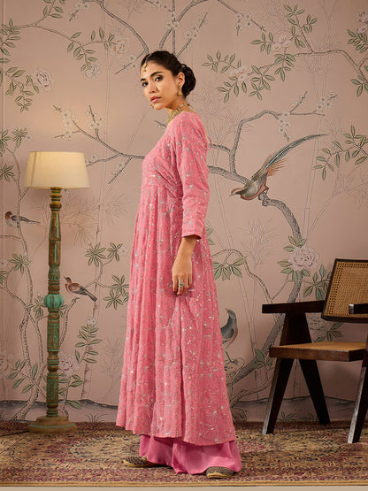 Pink Sequins Sweetheart Neck Anarkali Kurta