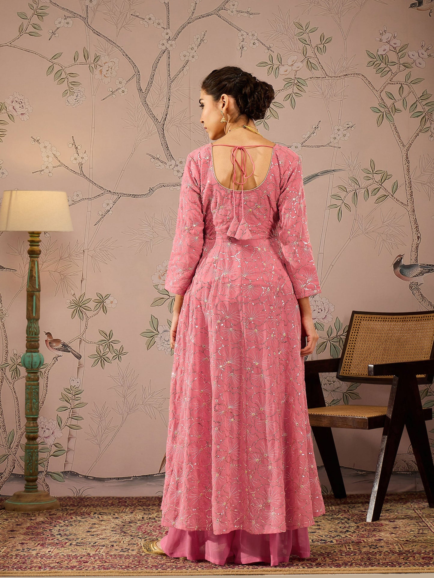 Pink Sequins Sweetheart Neck Anarkali Kurta
