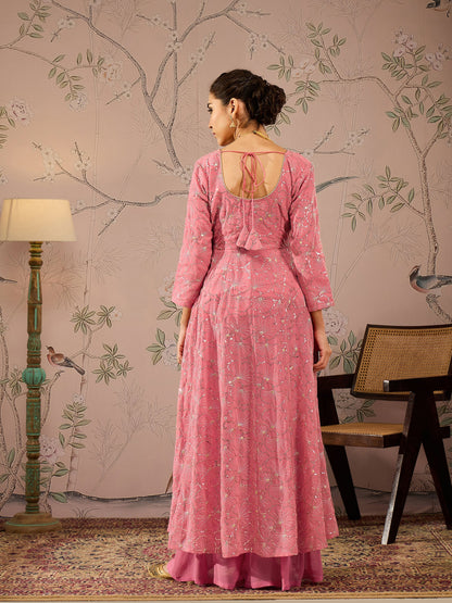 Pink Sequins Sweetheart Neck Anarkali Kurta