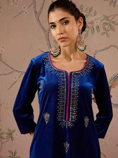 Royal Blue Embroidered Kurta With Straight Pants -Shae by SASSAFRAS