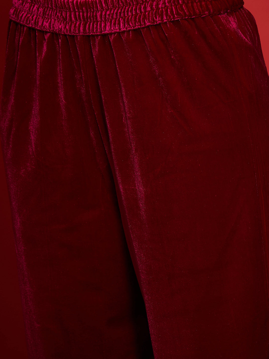 Fuchsia Velvet All Over Embroidered Kurta With Straight Pants -Shae by SASSAFRAS