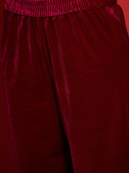 Fuchsia Velvet All Over Embroidered Kurta With Straight Pants -Shae by SASSAFRAS