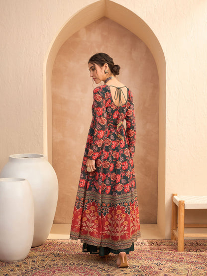Green Floral Sweetheart Neck Anarkali Kurta
