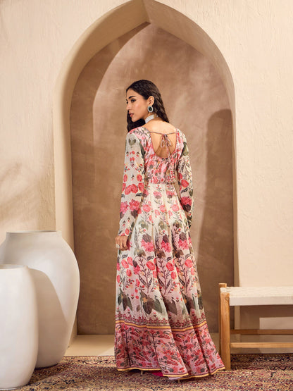 Off White Floral Sweetheart Neck Anarkali Kurta