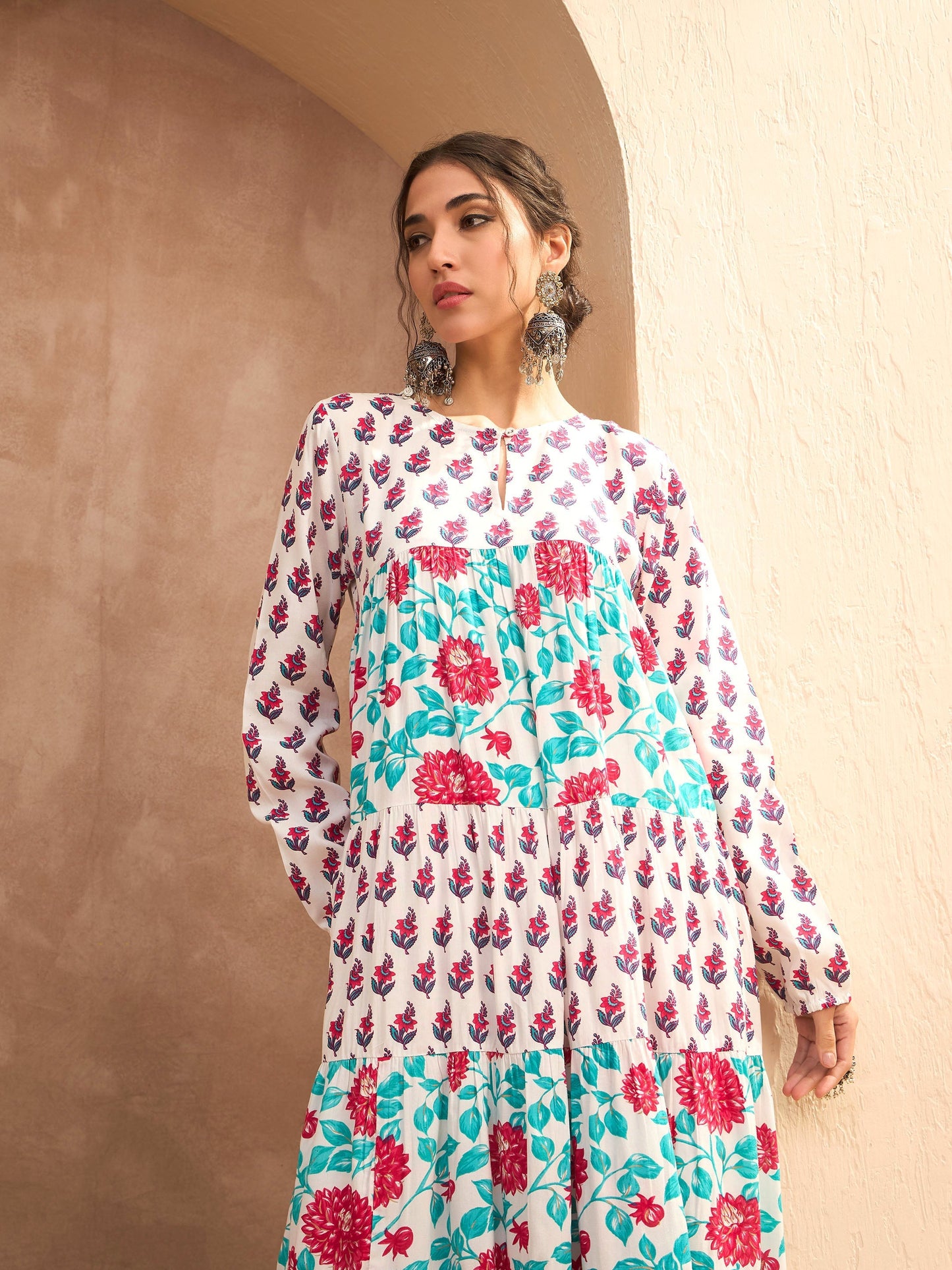 White Floral Tiered Kurta