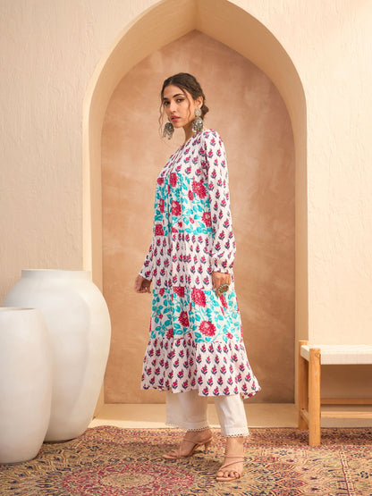 White Floral Tiered Kurta