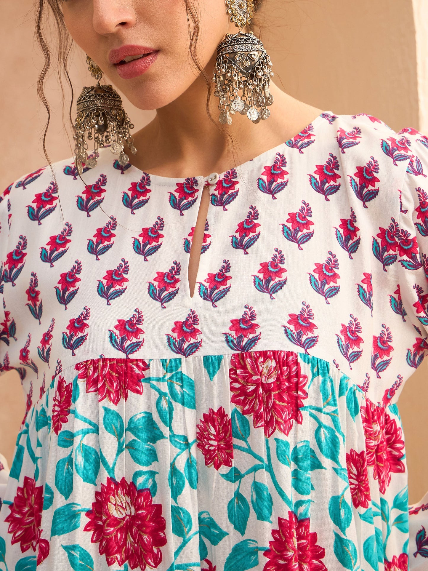 White Floral Tiered Kurta