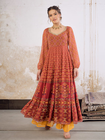 Maroon Floral Sweetheart Neck Anarkali Kurta -Shae by SASSAFRAS